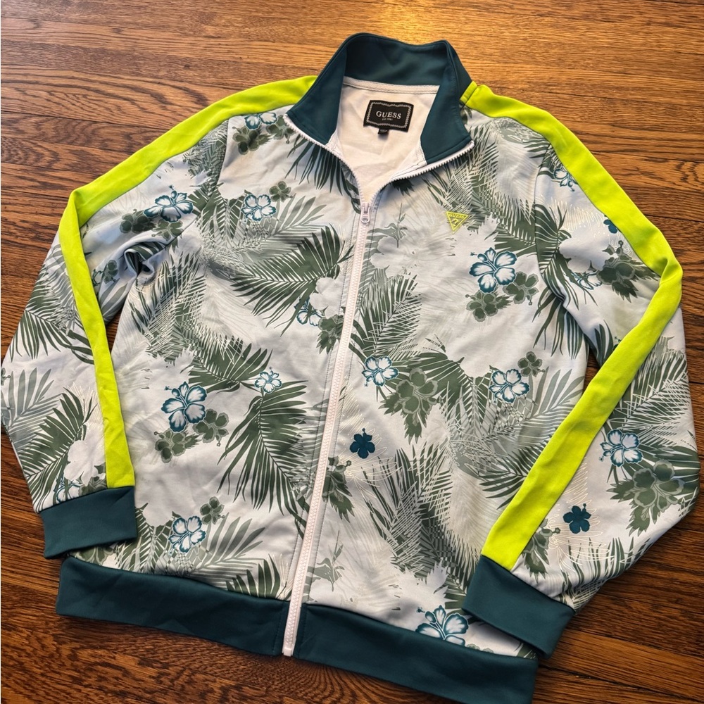 #606 GUESS Floral/ PALM PRINT WARMUP Jacket - Green and Blue - Picture 10 of 15